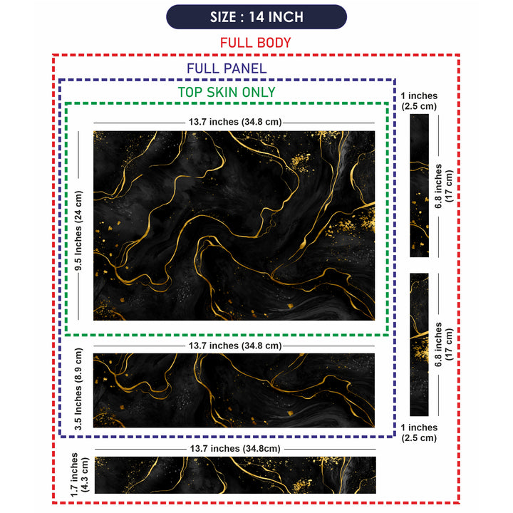 Laptop Skin - Golden Lines on Black Marble