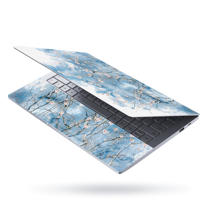 Laptop Skin - White Flowers on Blue Abstract