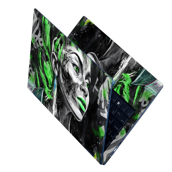 Laptop Skin - Girl Face Green Black Art