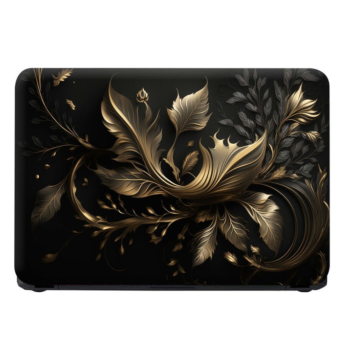 Laptop Skin - Golden Lines Luxury Leaves on Black