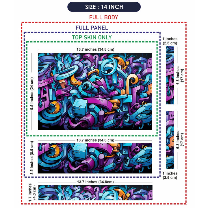 Laptop Skin - Graffiti Wall Design Blue Magenta