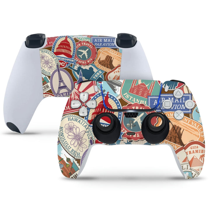 PS5 Controller Skin - Travel Stamp Doodle