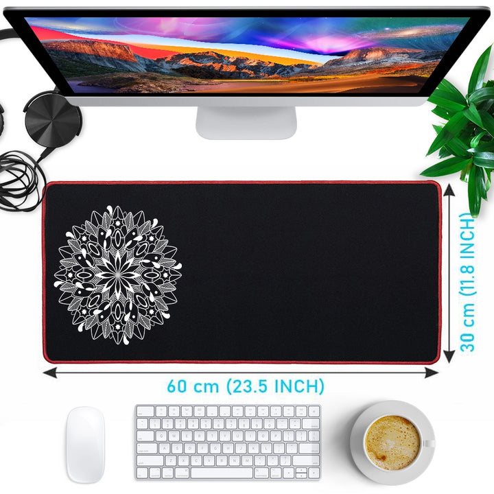 Anti-Slip Extended Desk Mat Gaming Mouse Pad - Mandala Art White