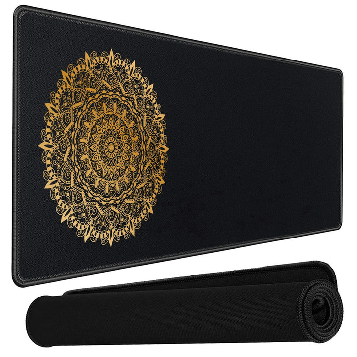 Anti-Slip Extended Desk Mat Gaming Mouse Pad - Mandala Art Gold Shaded