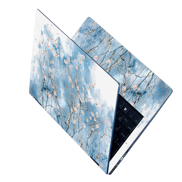 Laptop Skin - White Flowers on Blue Abstract