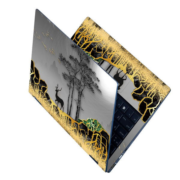 Laptop Skin - Black Dear Golden Artistic Work