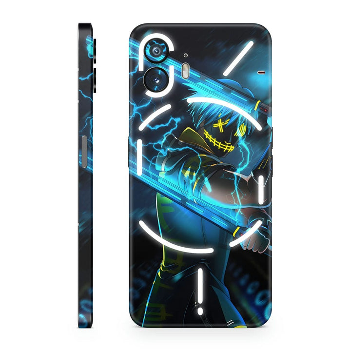 Mobile Skin Wrap - Anime Ninja Fortnite Blue Neon Design