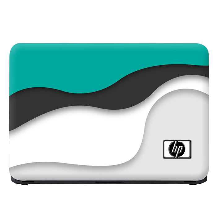 Laptop Skin - HP on Cyan Black White Waves