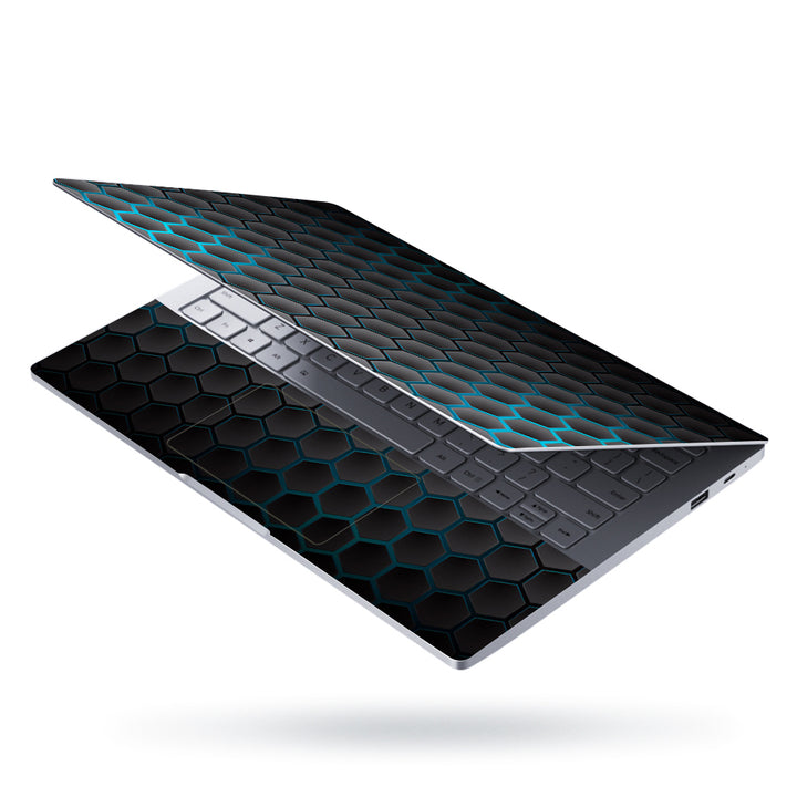 Laptop Skin - Neon Blue Black Honeycomb