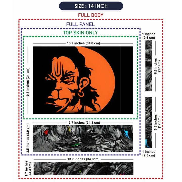 Laptop Skin - Lord Hanuman Black Orange Face