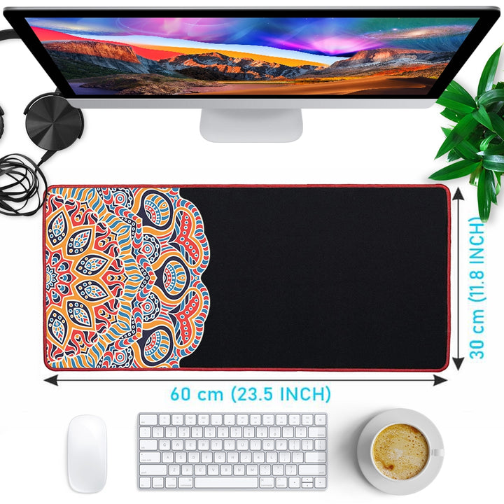 Anti-Slip Extended Desk Mat Gaming Mouse Pad - Mandala Art Left Side Printed Full