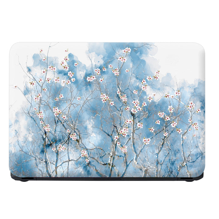 Laptop Skin - White Flowers on Blue Abstract