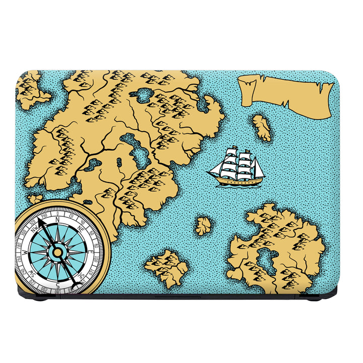 Laptop Skin - Boat Compass Dark Cyan Shaded Map