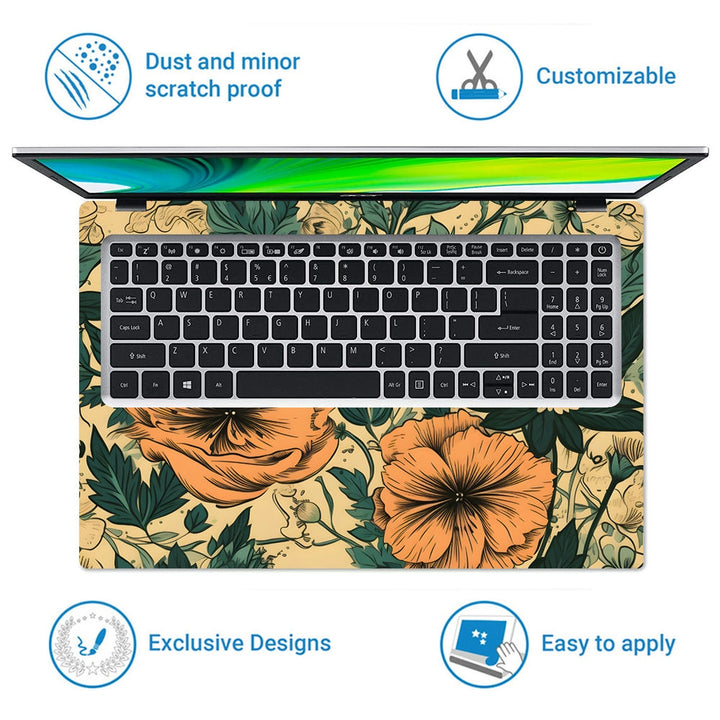 Laptop Skin - Vintage Retro Flower Pattern