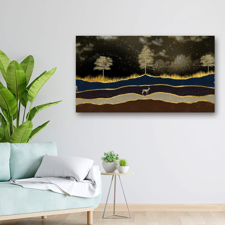 36x20 Canvas Painting - Golden Grass Dark Sky