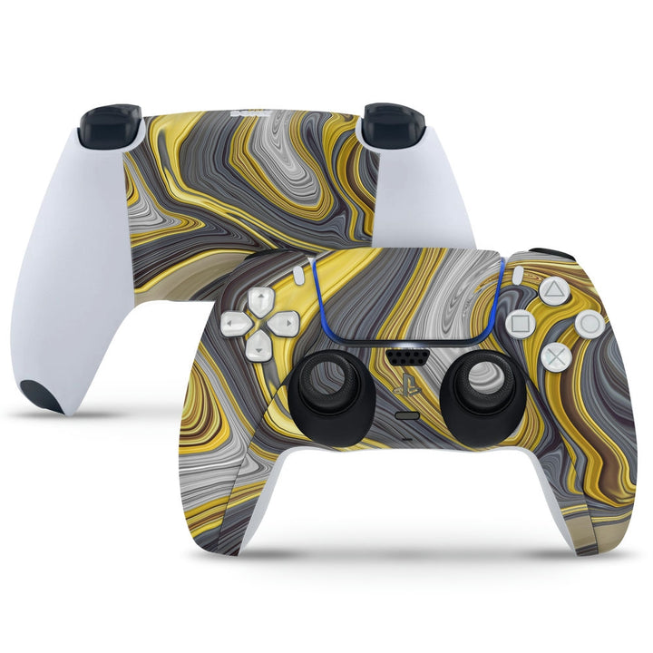 PS5 Controller Skin - Golden Black Grey Mesh Art