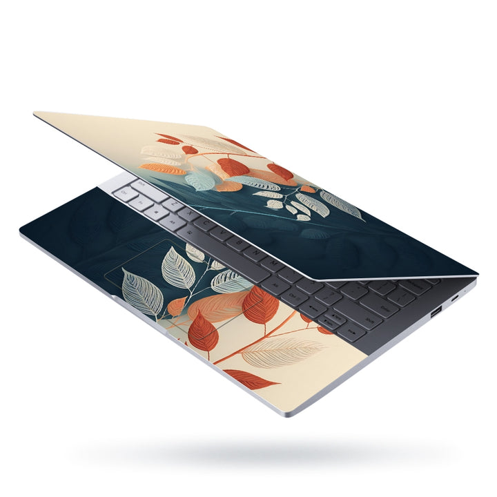 Laptop Skin - Orange Shaded Leaves on Blue Cream