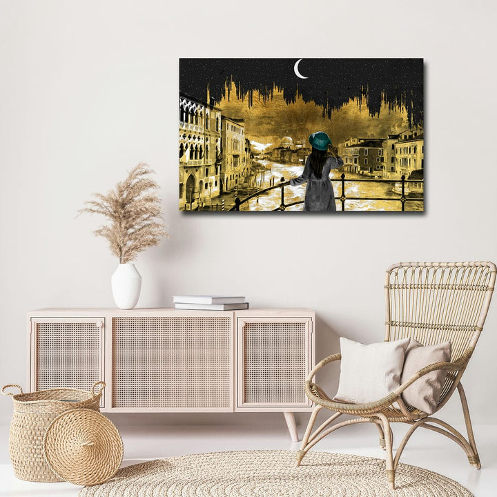 32x20 Canvas Painting - Girl Stars Night