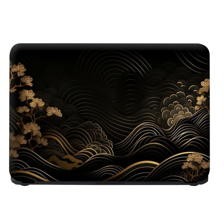 Laptop Skin - Golden Floral Waves on Black