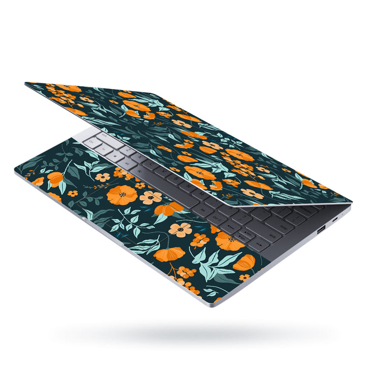 Laptop Skin - Orange Green Floral on Blue