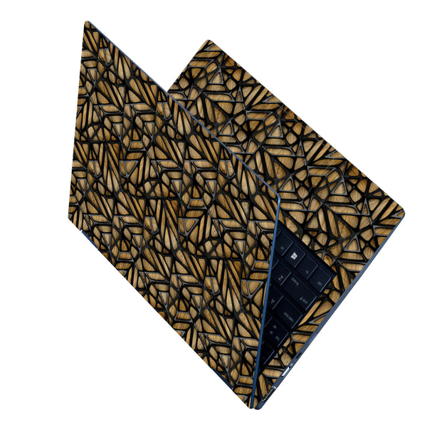 Laptop Skin - Black Hard Net Design on Wooden