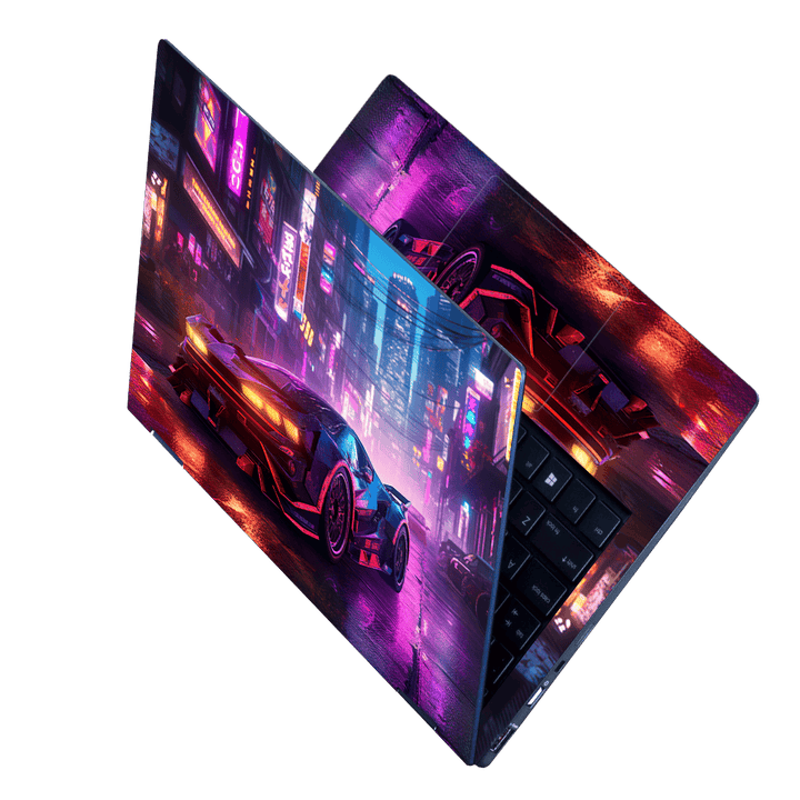 Laptop Skin - Futuristic Car With in Cyber City