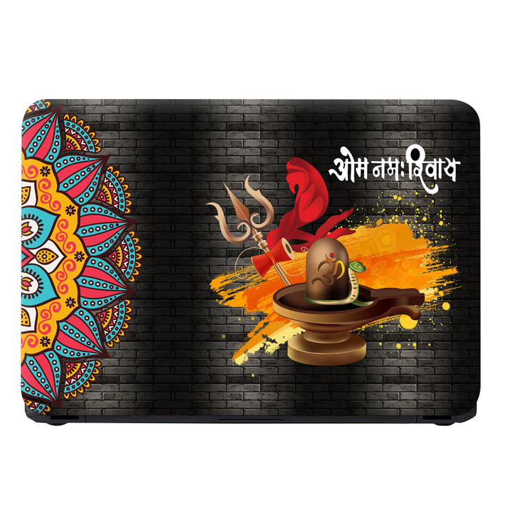 Laptop Skin - Om Namah Shivay Black Bricks Multi Spiral