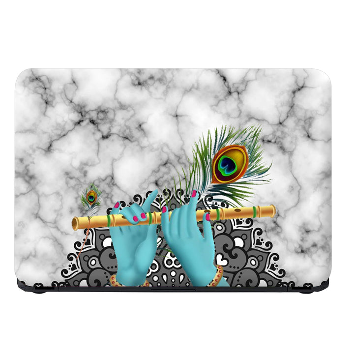 Laptop Skin - Golden Flute in Krishnas Hand Blue