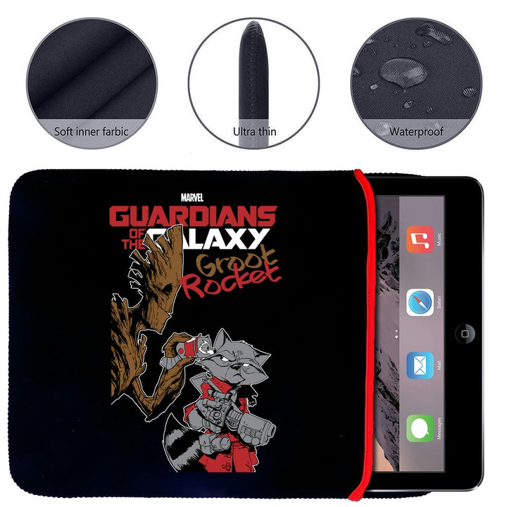 Printed Neoprene Reversible Laptop & Tablet Sleeve - Super Heroes Groot Rocket