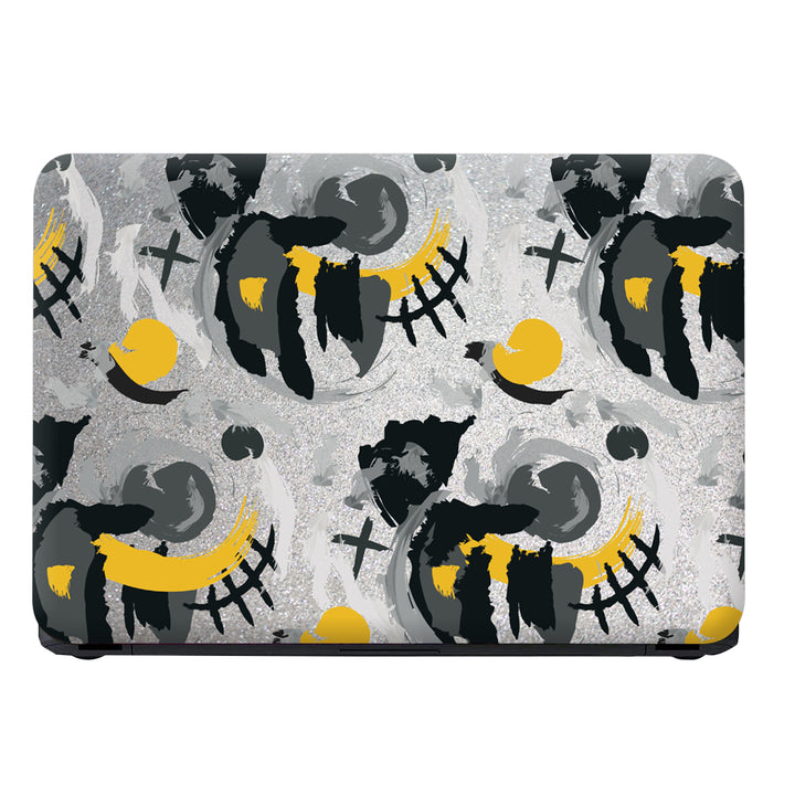 Laptop Skin - Black Yellow Designs on Silver