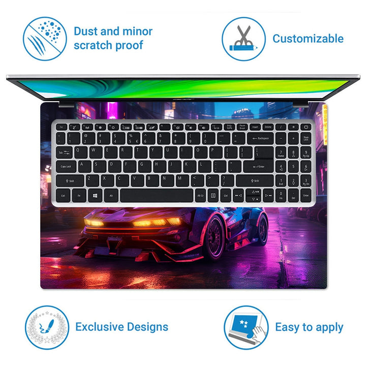 Laptop Skin - Futuristic Car With in Cyber City