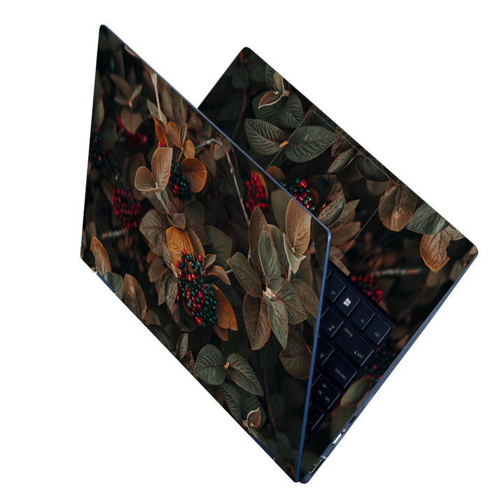 Laptop Skin - Red Black Berries Floral