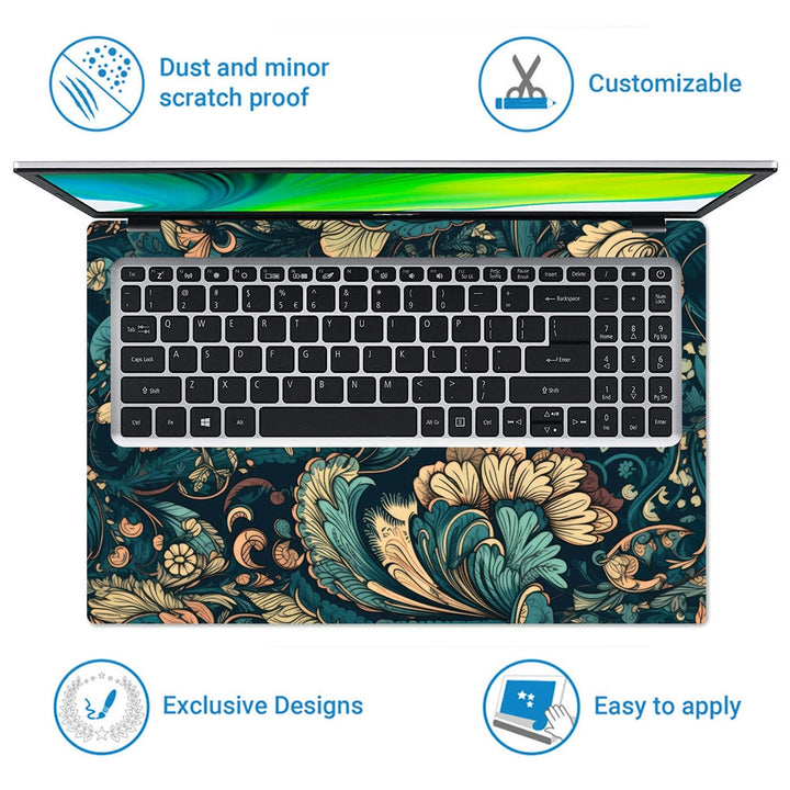 Laptop Skin - Blue Yellow Floral With Abundance Flowers