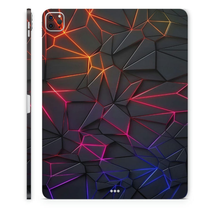 Tablet Skin Wrap - Orange Magenta Blue Neon Art on Embossed Wall