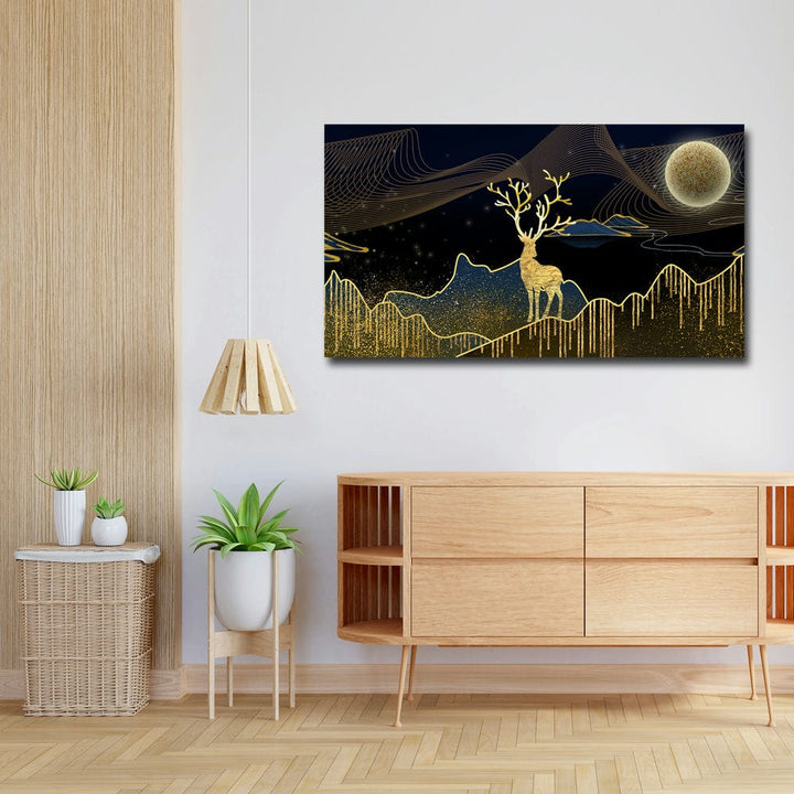 36x20 Canvas Painting - Golden Deer Line Art