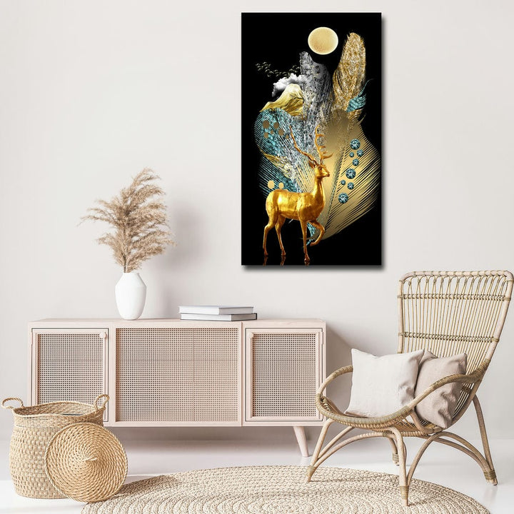 20x36 Canvas Painting - Golden Deer Golden Feather Portrait