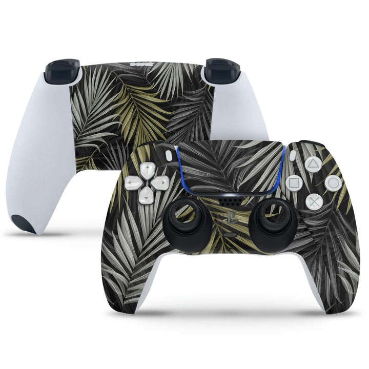 PS5 Controller Skin - Painted Golden Silver Leaves on Black