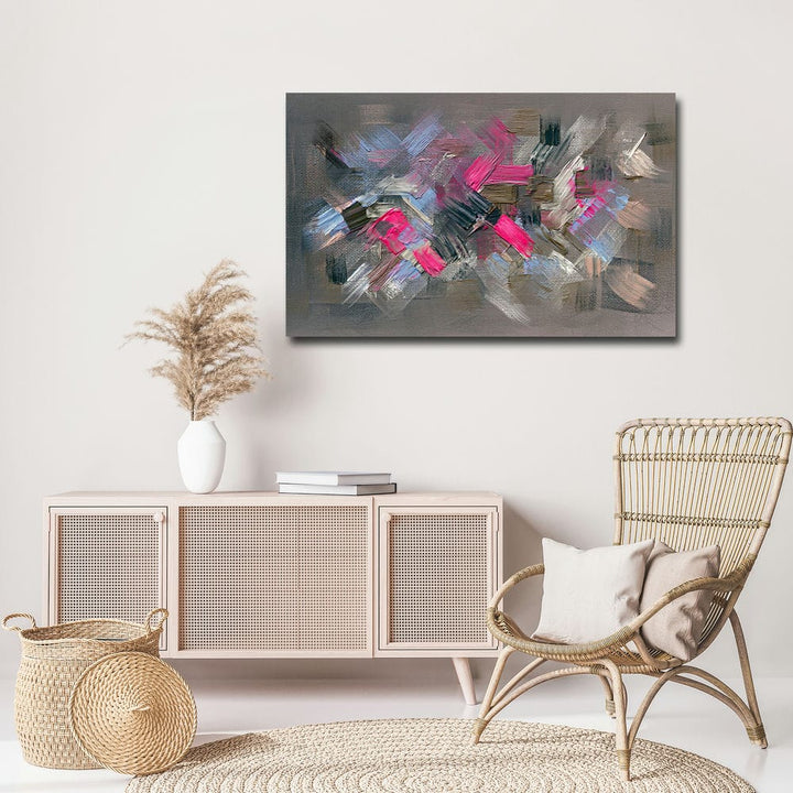 32x20 Canvas Painting - Pink Blue Black Brush Stroke