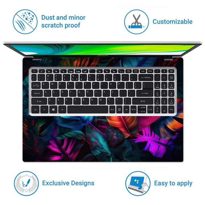 Laptop Skin - Fluorescent Color Layout Made of Tropical Leaves