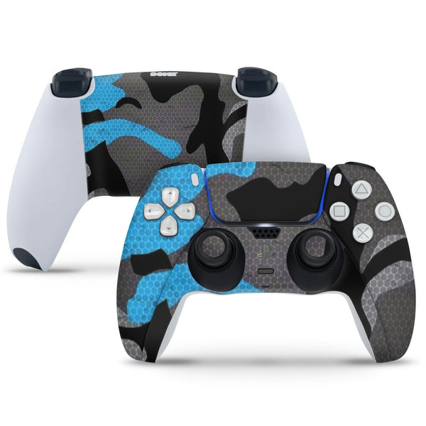 PS5 Controller Skin - Cyan Black Camouflage