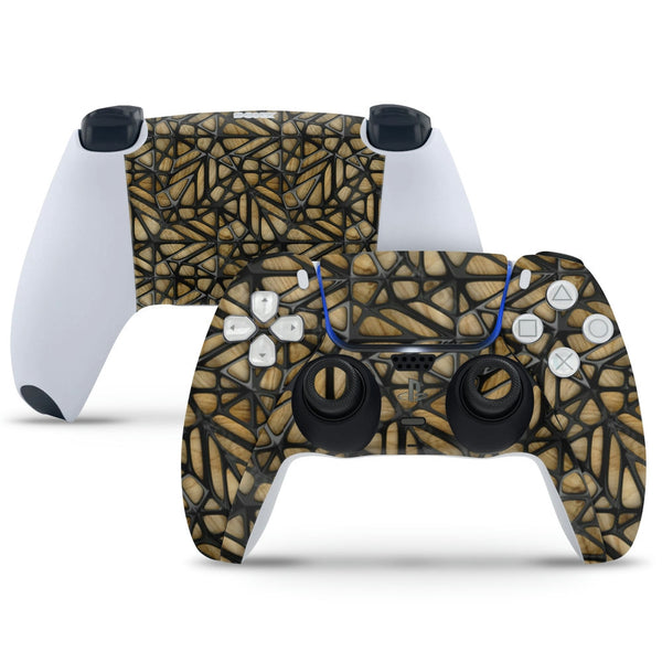 PS5 Controller Skin - Black Hard Net Design on Wooden