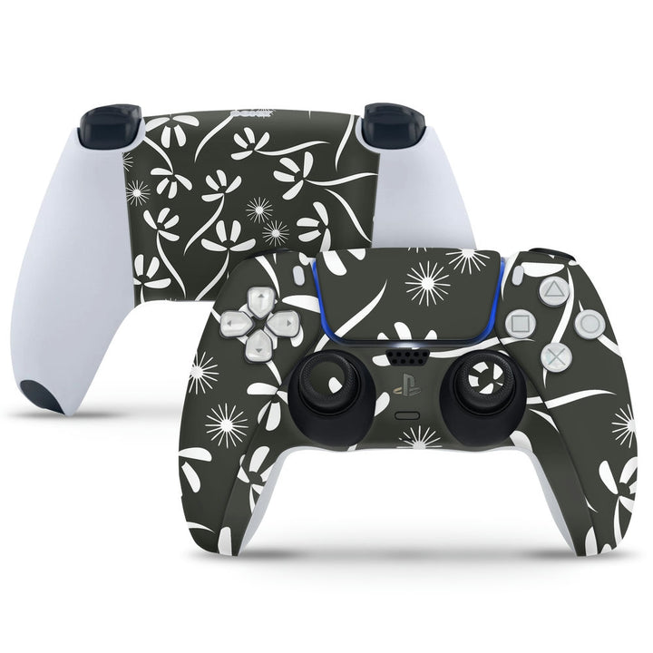 PS5 Controller Skin - White Floral Spiral on Black