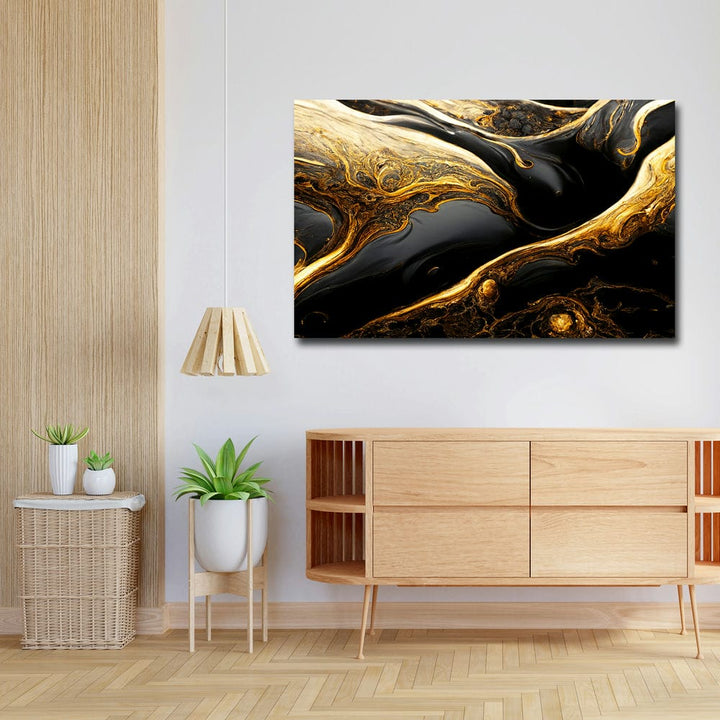 32x20 Canvas Painting - Golden Lava on Black