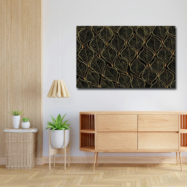 32x20 Canvas Painting - Multi Golden Leaves on Black