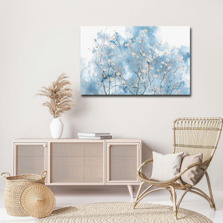 32x20 Canvas Painting - Blue White Blossom Art