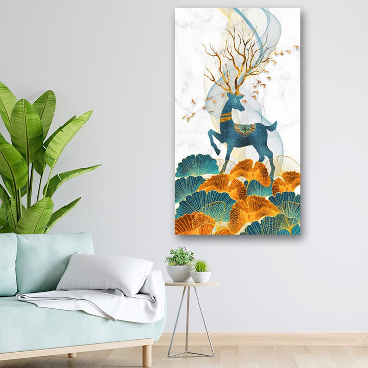 20x36 Canvas Painting - Deer Golden Horns Sketch