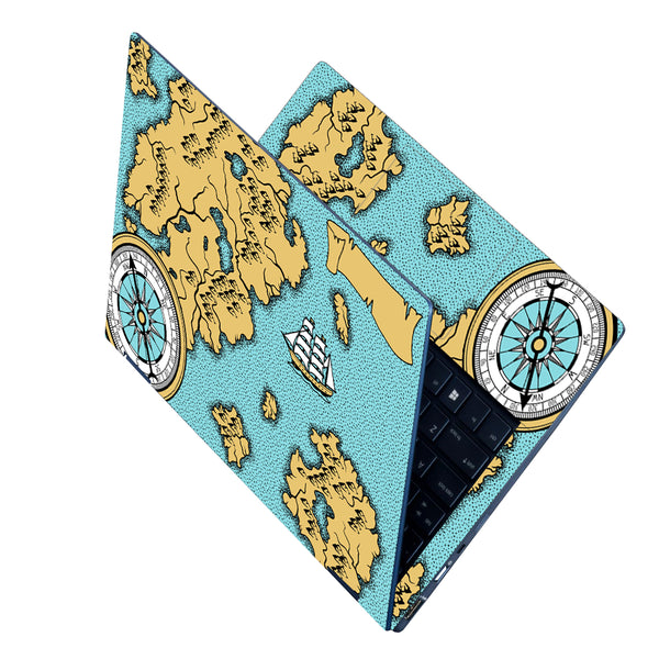 Laptop Skin - Boat Compass Dark Cyan Shaded Map