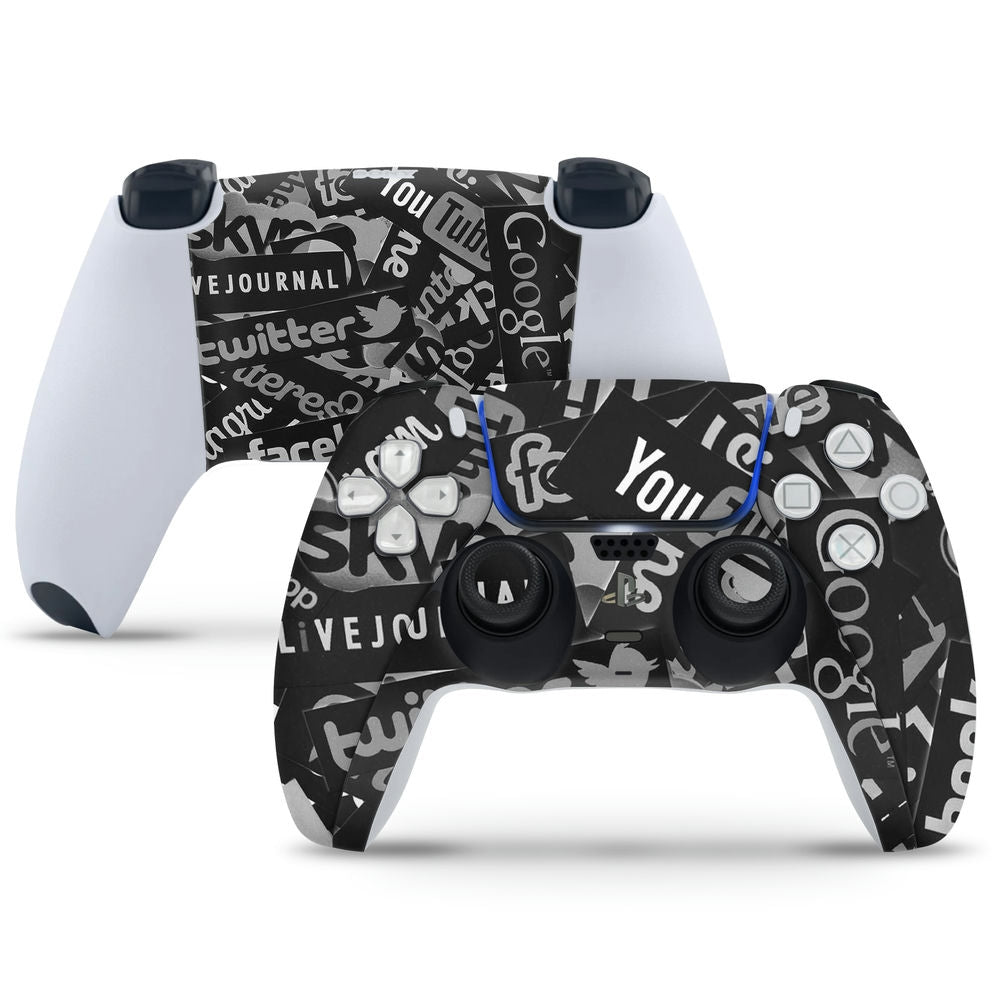 PlayStation 5 Controller Skin - Black White Social Media Icons ...