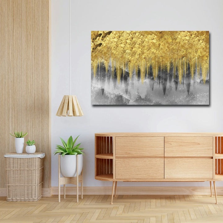 32x20 Canvas Painting - Golden Fall on Grey