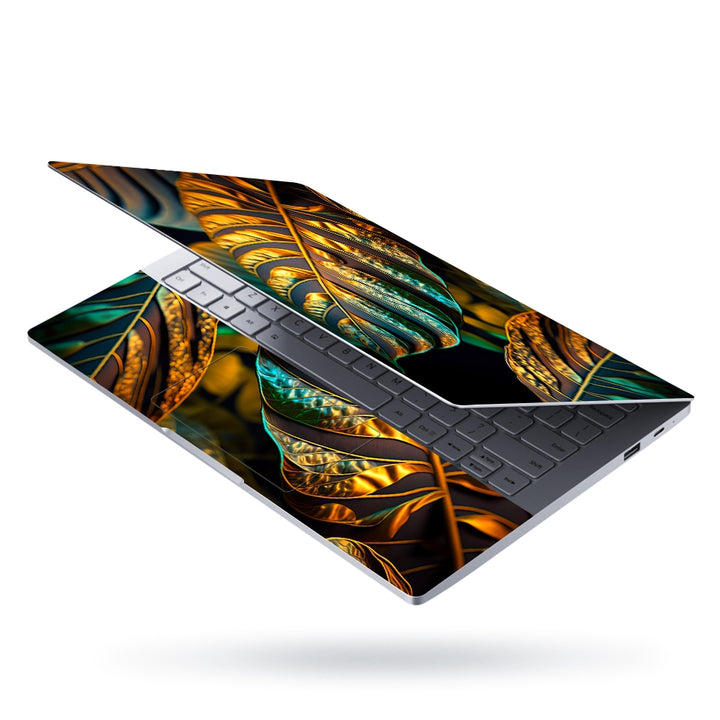 Laptop Skin - Tropical Leaves Gold and Black Illustration